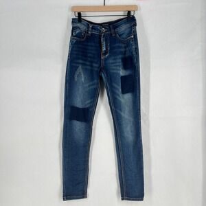 Redfox Jeans Womens 5 Blue Denim Cotton Stretch Mid Rise Medium Wash Distressed